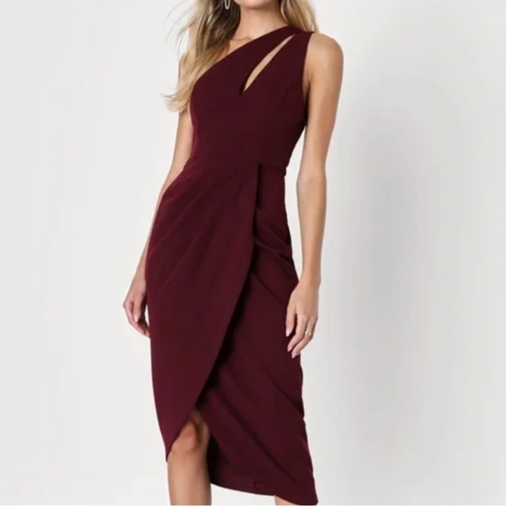 NWT LULUS So Flirty Burgundy One-Shoulder Cutout Asymmetrical